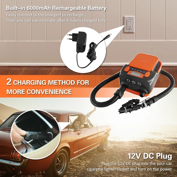 STERMAY 16PSI intelligens kétfokozatú levegőszivattyú 6 db fúvókával, LCD kijelzővel 6000 mAh elektromos szivattyú támogatja a felfújást és leeresztést
