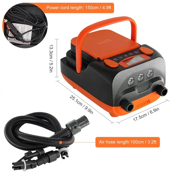 STERMAY 16PSI intelligens kétfokozatú levegőszivattyú 6 db fúvókával, LCD kijelzővel 6000 mAh elektromos szivattyú támogatja a felfújást és leeresztést