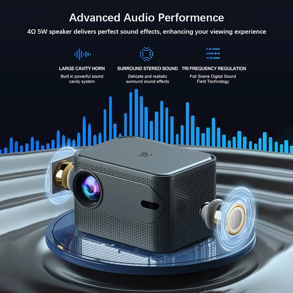 4500 Lumen intelligens, 230 hüvelykes LCD multimédiás filmprojektor 2,4G+5G WiFi beépített hangszóró, alacsony zajszintű hordozható, okostelefonnal, TV Stick, laptoppal kompatibilis