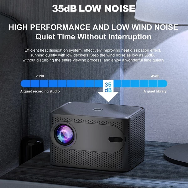 4500 Lumen intelligens, 230 hüvelykes LCD multimédiás filmprojektor 2,4G+5G WiFi beépített hangszóró, alacsony zajszintű hordozható, okostelefonnal, TV Stick, laptoppal kompatibilis