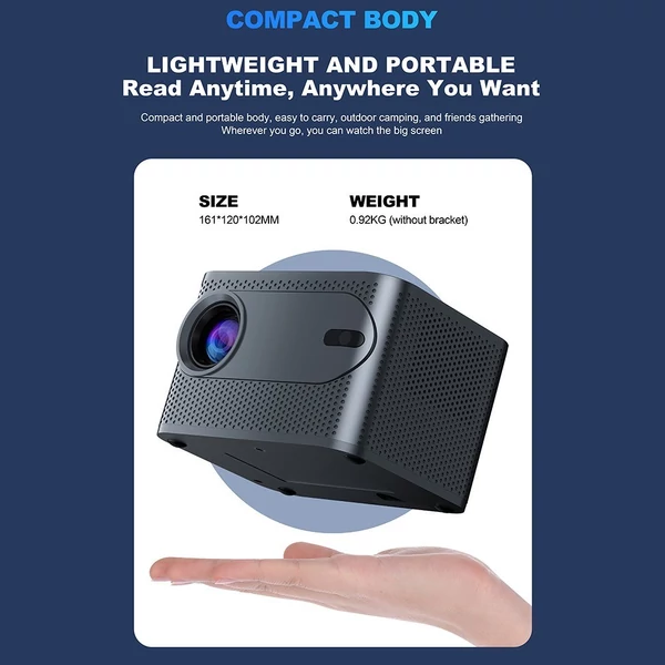 4500 Lumen intelligens, 230 hüvelykes LCD multimédiás filmprojektor 2,4G+5G WiFi beépített hangszóró, alacsony zajszintű hordozható, okostelefonnal, TV Stick, laptoppal kompatibilis