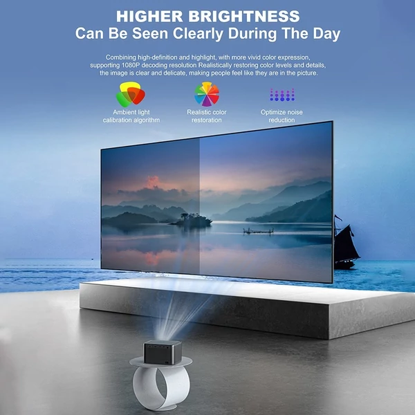 4500 Lumen intelligens, 230 hüvelykes LCD multimédiás filmprojektor 2,4G+5G WiFi beépített hangszóró, alacsony zajszintű hordozható, okostelefonnal, TV Stick, laptoppal kompatibilis