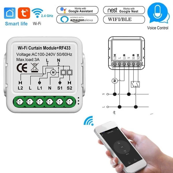 Tuya WIFI intelligens elektromos függönymodul zsalu kapcsolóvezérlő APP távirányító kompatibilis az Alexával és a Google Assistant hangvezérléshez