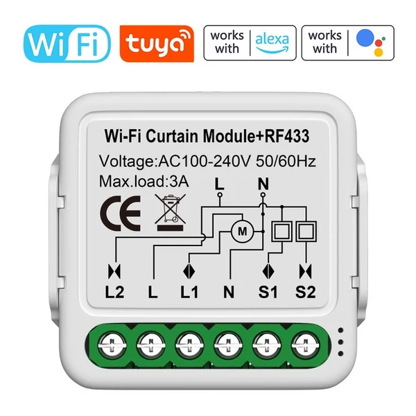 Tuya WIFI intelligens elektromos függönymodul zsalu kapcsolóvezérlő APP távirányító kompatibilis az Alexával és a Google Assistant hangvezérléshez