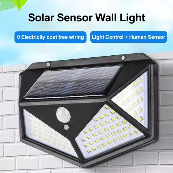 100 LED napelemes kültéri kerti lámpa, emberi test indukciós fali lámpa, újratölthető - 2 db