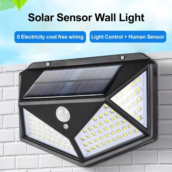 100 LED napelemes kültéri kerti lámpa, emberi test indukciós fali lámpa, újratölthető - 2 db