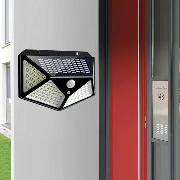 100 LED napelemes kültéri kerti lámpa, emberi test indukciós fali lámpa, újratölthető - 4 db