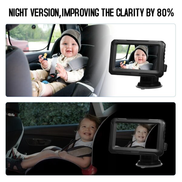 Autós tükör 1080P babaőrző kamerával, 4,3 hüvelykes IPS képernyővel, éjjellátó funkcióval, állítható széles látószöggel