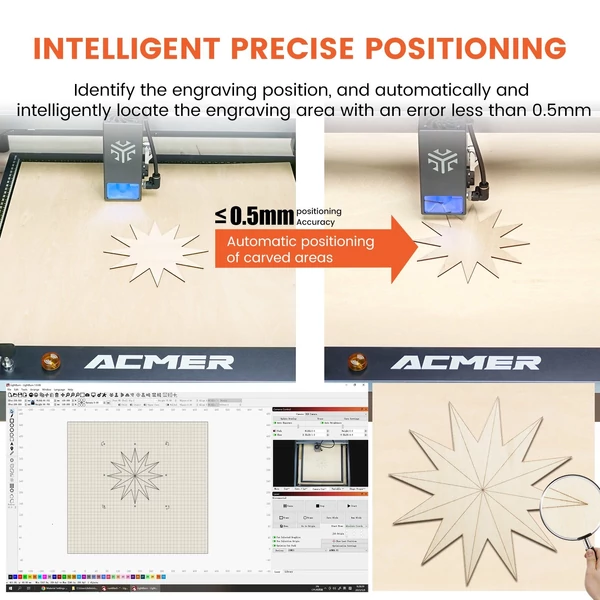 ACMER A500 kamera 400x400 mm-es fényképezési terület Pontos pozicionálás támogatása Videofelvétel automatikusan felismeri a mintát