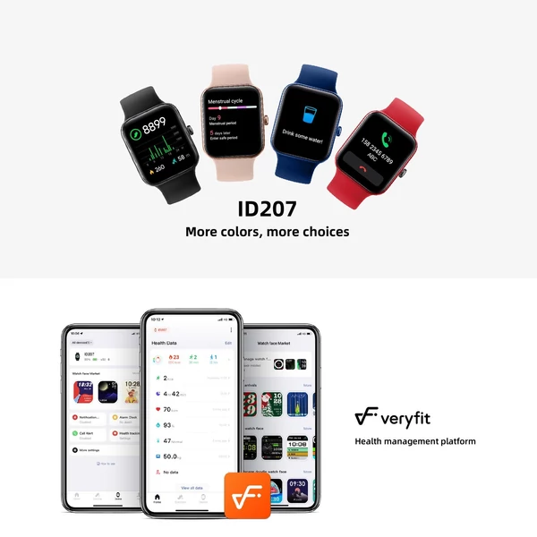 ID207 1,69 hüvelykes TFT-LCD képernyős okosóra fitneszkövető 5 ATM vízállóval - Fekete