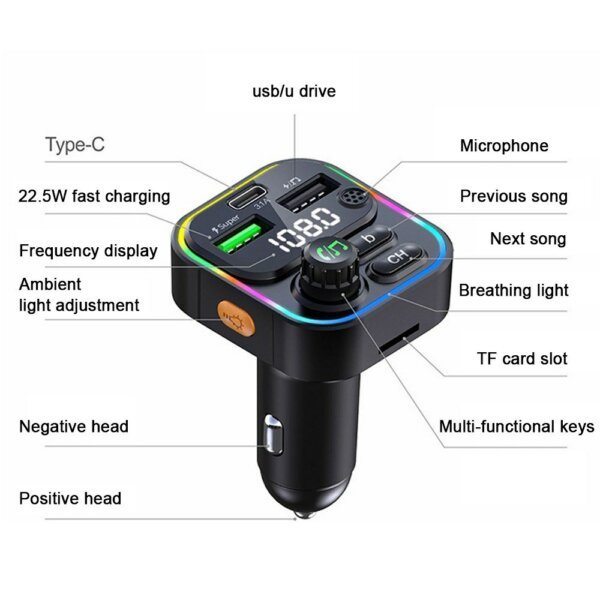 Erőteljes LED-kijelző, több portos USB gyorstöltő Autós BT FM MP3 lejátszó