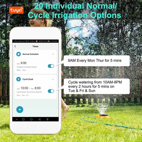 Tuya Wifi intelligens öntözési időzítő és vezérlőrendszer esőérzékelővel