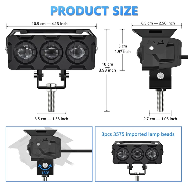 2 csomagos motorkerékpár LED-es ködlámpák 180 W fehér és borostyán