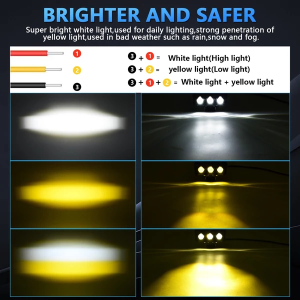 2 csomagos motorkerékpár LED-es ködlámpák 180 W fehér és borostyán