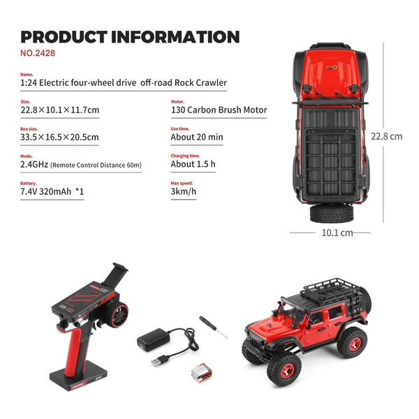 WLtoys 2428 1/24 2,4 GHz 4WD távirányító terepjáró autó - 1 akkumulátor