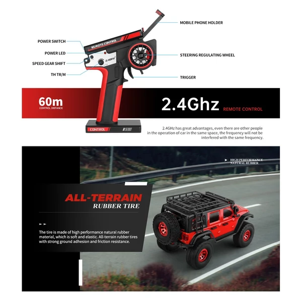 WLtoys 2428 1/24 2,4 GHz 4WD távirányító terepjáró autó - 1 akkumulátor