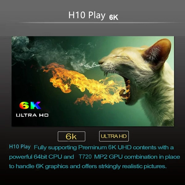 H10 PLAY Smart TV Box Android 9.0 Allwinner H6 Cortex-A53 négymagos 64 bites 2.4G WiFi támogatás TF kártya H.265 dekódoló 6K HD médialejátszó készlet - 4GB/64GB