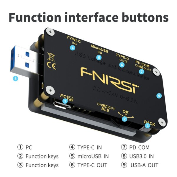 FNIRSI-FNB48 1,77 hüvelykes, nagy felbontású kijelző, Voltmérő, áramerősségmérő, többfunkciós mobiltelefon gyorstöltő kapacitástesztelő eszköz