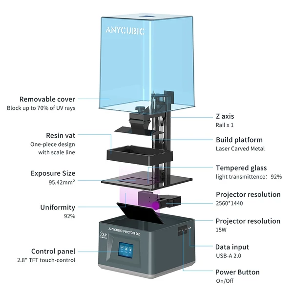 Anycubic Photon D2 3D nyomtató DLP Resin 3D nyomtatógép