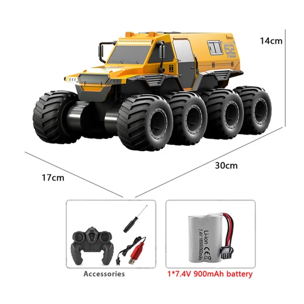 2.4G 8 kerék meghajtású távirányítós páncélozott jármű kétéltű terepjáró - Sárga