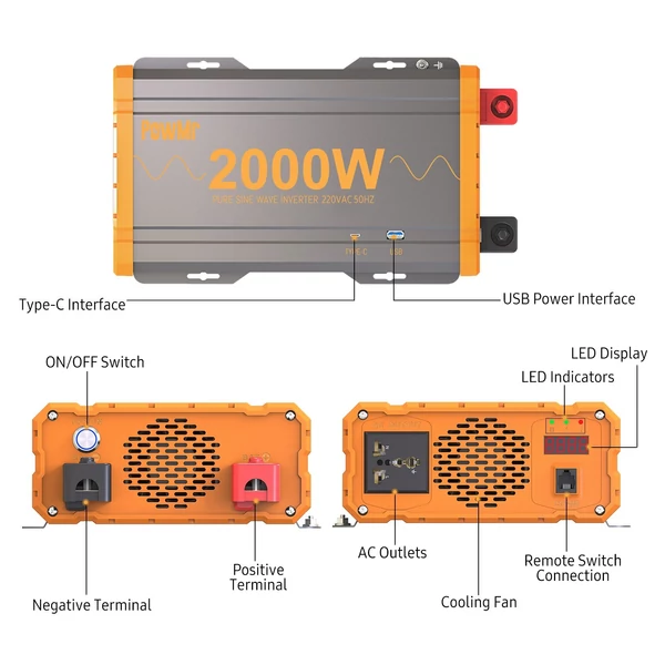 Tiszta szinuszos inverter 2000 W 12 V DC bemenet 220 V AC kimenet 12 V DC - 220 V AC átalakító hálózaton kívüli napelem