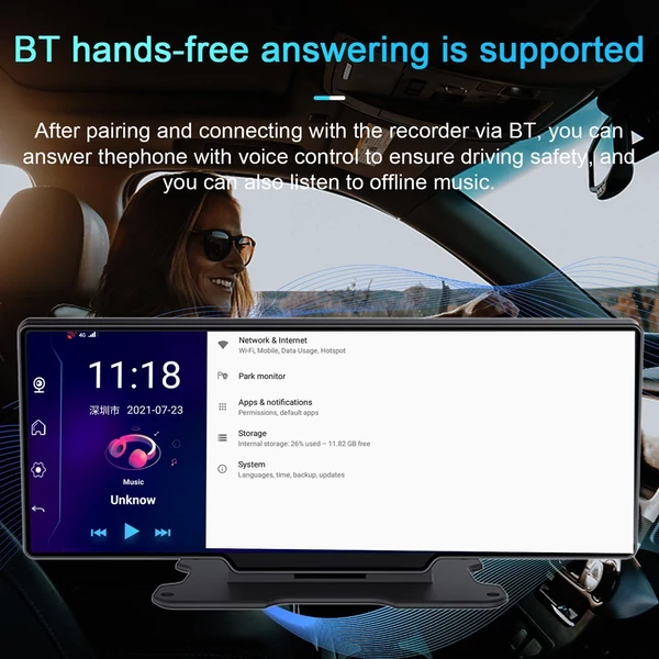 Autós műszerfali videórögzítő 10,26 hüvelykes BT széles képernyővel (RAM 4G és AHD hátsó kamera)