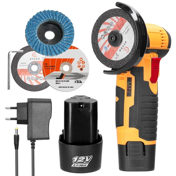 19500 ford./perc elektromos multifunkcionális sarokcsiszoló + 75 mm átmérőjű 10 mm furatú vágókorong + 75 mm átmérőjű 10 mm-es furat polírozó tárcsa