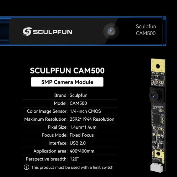 SCULPFUN CAM500 kamera 5 MP pixel 120 fokos széles látószögű objektív 400x400 mm munkaterület