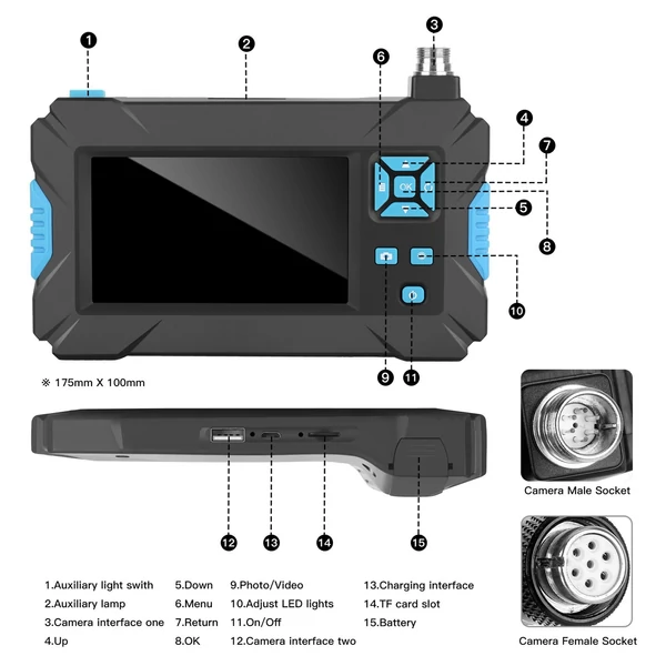 Ipari endoszkópos kamera 1920*1080P 6 LED lámpa IP67 Vízálló ellenőrzés 4,3 hüvelykes LCD kijelzővel 5 méteres kemény vezeték - 5,5 mm kamera átmérő