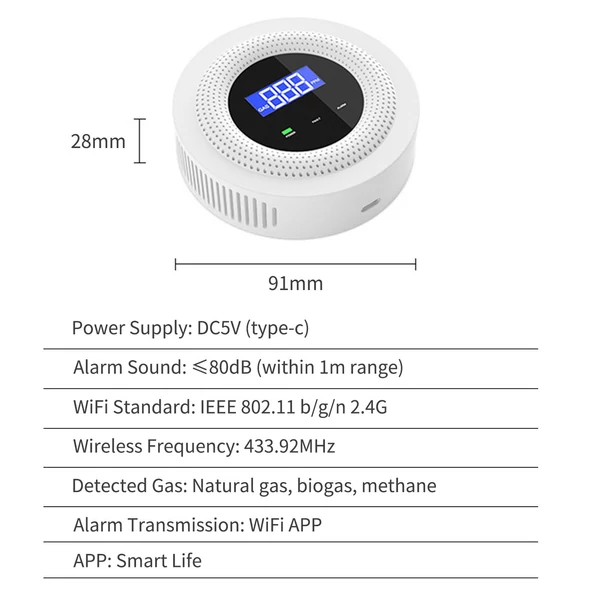 Háztartási intelligens WiFi gázszivárgás riasztó érzékelő