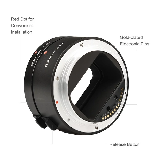 Automatikus bővítő 12 mm + 24 mm R rögzítésű makrócső készletek, amelyek kompatibilisek a Canon RF rögzítésű objektívekkel és a Canon R5/R6/R7/R10 - Fekete