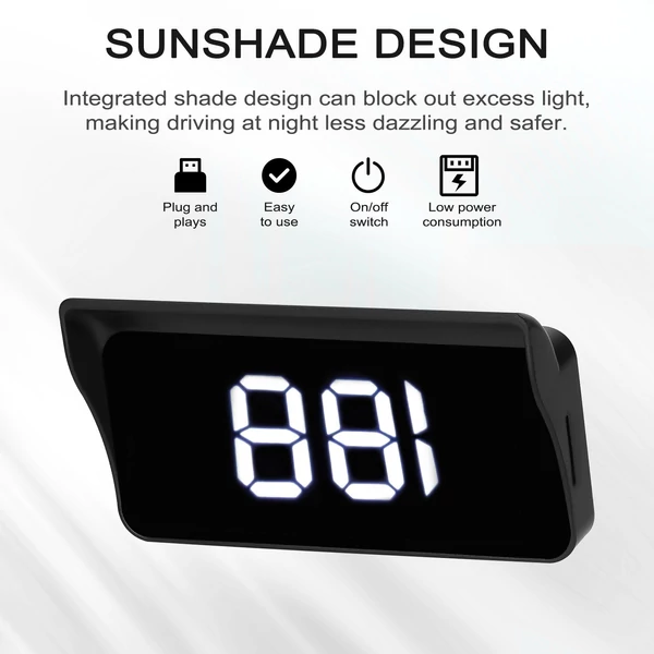 Autófejes kijelző, szélvédőre vetítő LED digitális sebességmérő fényvisszaverő fóliával autókhoz, teherautókhoz, terepjárókhoz, lakóautókhoz - Fehér