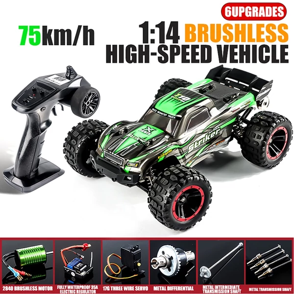 HBX 2105A 1:14 4WD 2,4 GHz távirányítós teherautó 75 km/h sebességű terepjáró - Zöld, 3 akkumulátor