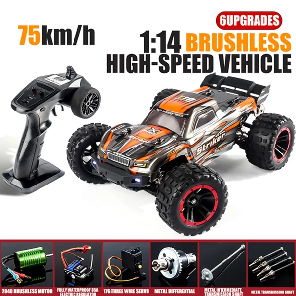 HBX 2105A 1:14 4WD 2,4 GHz távirányítós teherautó 75 km/h sebességű terepjáró - Narancs, 3 akkumulátor