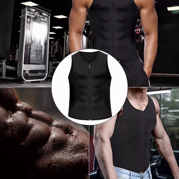 Derék edzőmellény férfiaknak karcsúsító edzésruha cipzárral - Fekete, 4XL