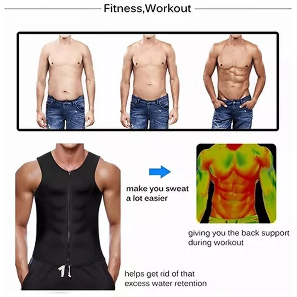 Derék edzőmellény férfiaknak karcsúsító edzésruha cipzárral - Fekete, 2XL