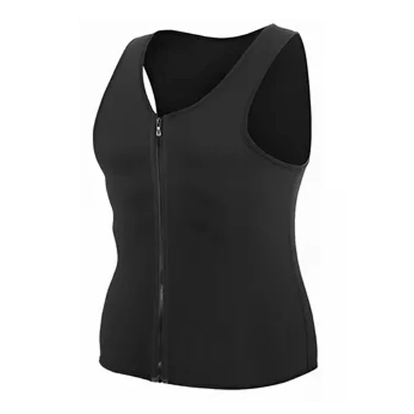 Derék edzőmellény férfiaknak karcsúsító edzésruha cipzárral - Fekete, 2XL