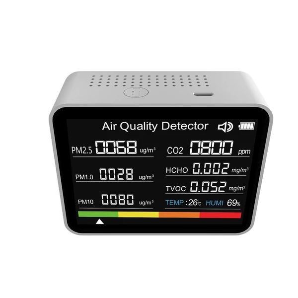 8 az 1-ben levegőminőség-figyelő CO2-mérő szén-dioxid-érzékelő - Fehér