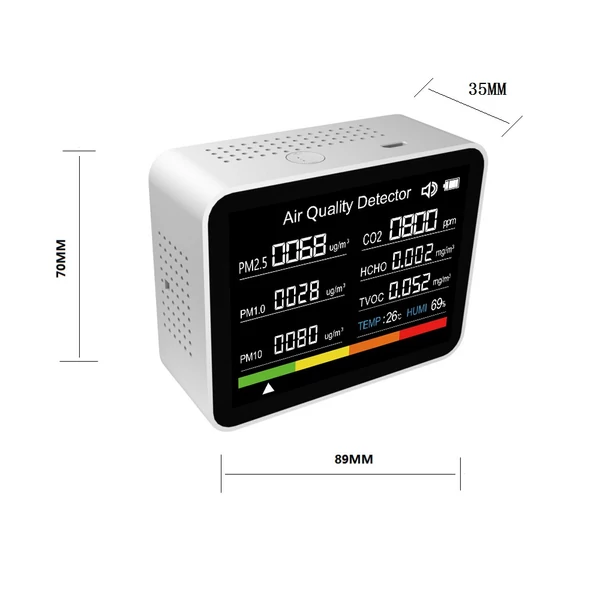 8 az 1-ben levegőminőség-figyelő CO2-mérő szén-dioxid-érzékelő - Fehér