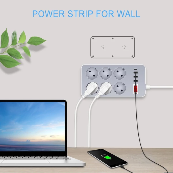 10 az 1-ben elosztó 1,2 méter hosszú kábellel 6 kimenet 4 USB port EU csatlakozó