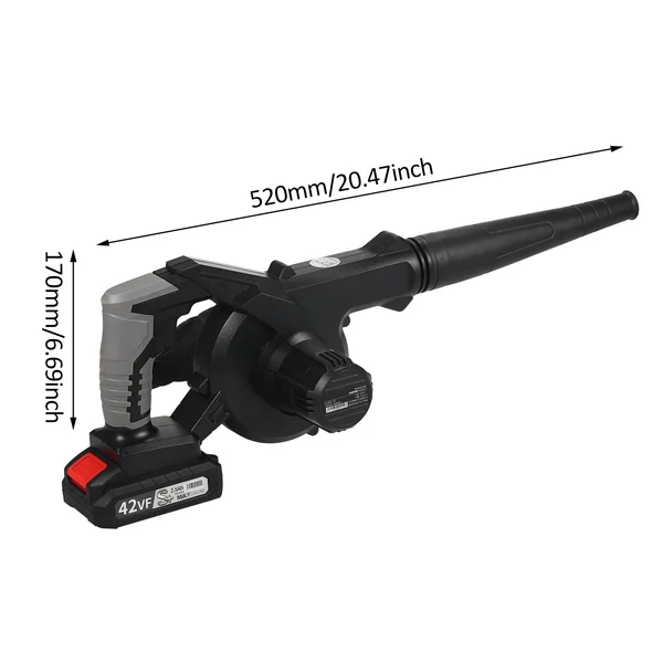 21 V-os vezeték nélküli levélfúvók 2 az 1-ben ventilátor és porszívó végtelen sebességszabályozó kapcsolóval (2 akkumulátor)