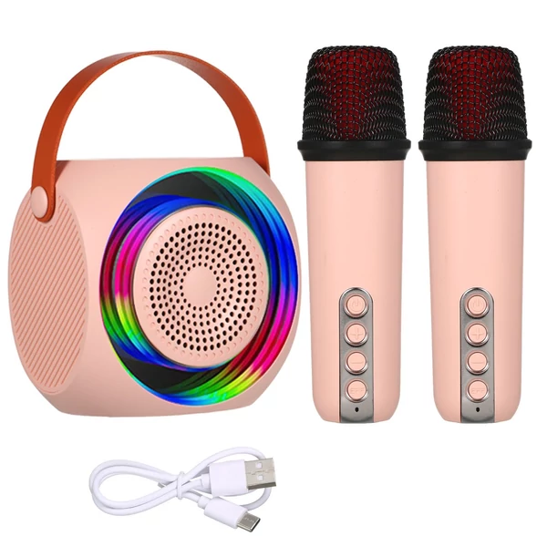 M9 Mini hordozható KTV BT hangszóró 2 mikrofonnal - Pink