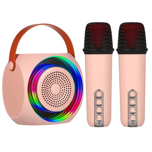 M9 Mini hordozható KTV BT hangszóró 2 mikrofonnal - Pink