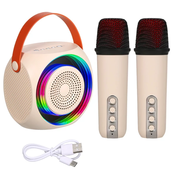 M9 Mini hordozható KTV BT hangszóró 2 mikrofonnal - Fehér