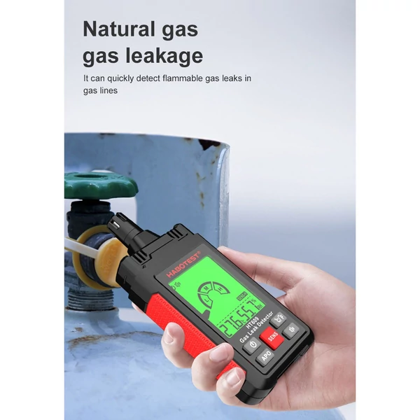 HABOTEST HT609 gázszivárgás-érzékelő LCD kijelzővel, hangos és vizuális riasztással, környezeti hőmérséklet és páratartalom