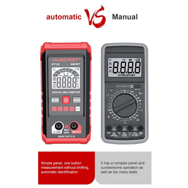 HABOTEST HT123 digitális automata hatótávolságú multiméter, 2000 valós RMS, AC/DC feszültségellenállás mérése NCV teszt LCD háttérvilágítással, zseblámpával, adattárolóval