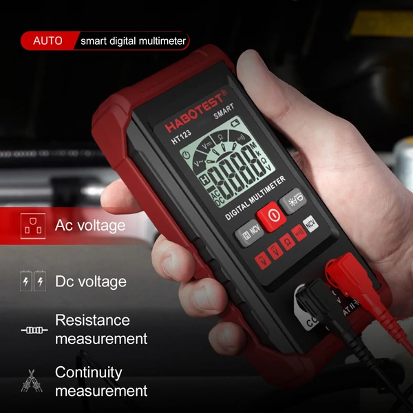 HABOTEST HT123 digitális automata hatótávolságú multiméter, 2000 valós RMS, AC/DC feszültségellenállás mérése NCV teszt LCD háttérvilágítással, zseblámpával, adattárolóval