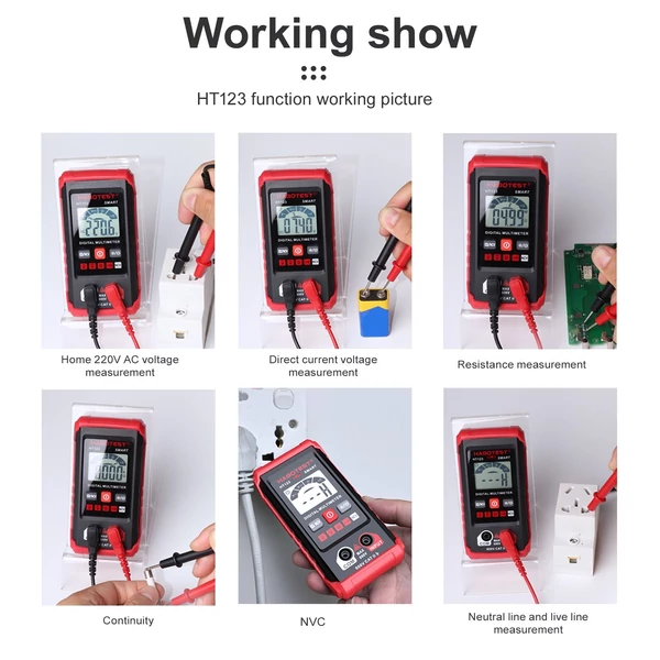 HABOTEST HT123 digitális automata hatótávolságú multiméter, 2000 valós RMS, AC/DC feszültségellenállás mérése NCV teszt LCD háttérvilágítással, zseblámpával, adattárolóval