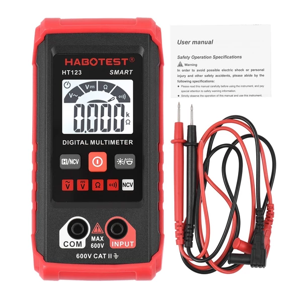 HABOTEST HT123 digitális automata hatótávolságú multiméter, 2000 valós RMS, AC/DC feszültségellenállás mérése NCV teszt LCD háttérvilágítással, zseblámpával, adattárolóval