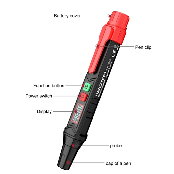 HABOTEST HT662 fékfolyadék teszter LCD digitális fékolaj-érzékelő toll autókhoz, motorkerékpárokhoz hangjelző riasztóval, 3 színű háttérvilágítással